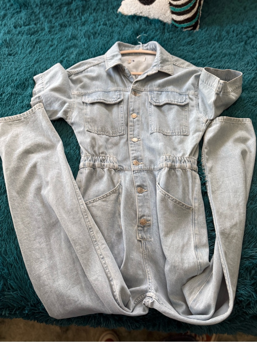 We The Free Light Wash Denim Overalls Jumpsuit
